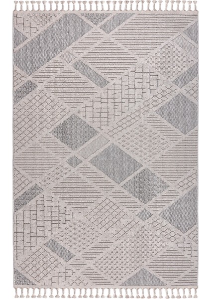 Roma Gri Krem Antrasit Yumuşak Bukleli ve Püsküllü Makine Dokuma Halı Oturma Odası Salon Mutfak Antre