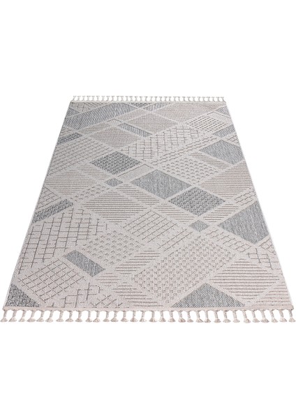 Roma Gri Krem Antrasit Yumuşak Bukleli ve Püsküllü Makine Dokuma Halı Oturma Odası Salon Mutfak Antre