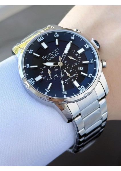 Erkek Fonksiyonları Aktif Gümüş Lacivert Renk Metal Kordon Kol Saati