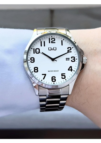 Erkek Gümüş Rakamlı Siyah Kadran Tarih Göstergeli Analog Saat fiyatları