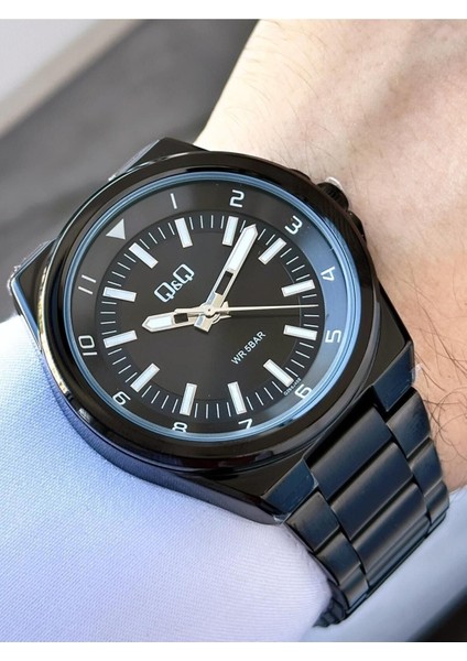 Erkek Siyah Klasik Damat Metal Kordon Fosfor Çizgi Siyah Kadran Analog Saat