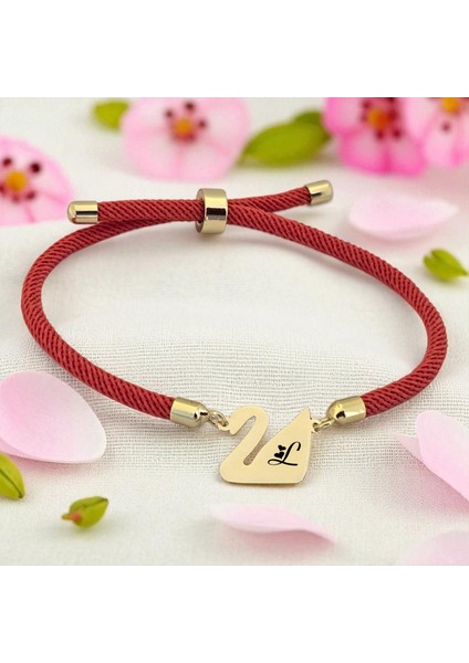 Altın Plakalı 14 Ayar L Harfine Özel Turuncu Örgülü Kuğu Kuşu Figürlü Hediye BILEKLIK-608HARF fiyatları