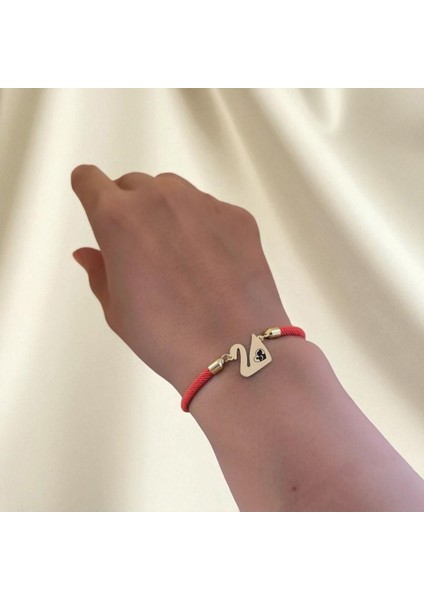 14 Ayar Plakalı Altın Anne Sevgisi Temalı Turuncu Örgülü Kuğu Kuşu Figürlü Hediye BILEKLIK-608SEMBOL