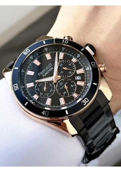 Erkek Siyah Rose Fonksiyonları Aktif Takvimli Metal Kordon Kol Saati - Çift Saat Gösterge