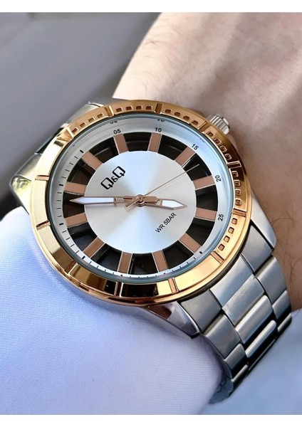 Erkek Rose Sarı Cam Kapaklı Şeffaf Kadran Yeni Modern Model Analog Saat