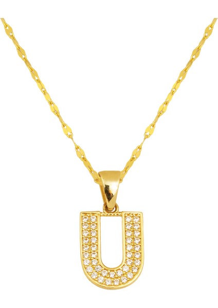 U Baş Harfi 14 Ayar Altın Kolye