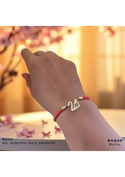 14 Ayar Altın Plakalı Eylül Ayı Doğumlarına Turuncu Örgülü Kuğu Kuşu Figürlü Hediye BILEKLIK-608AY