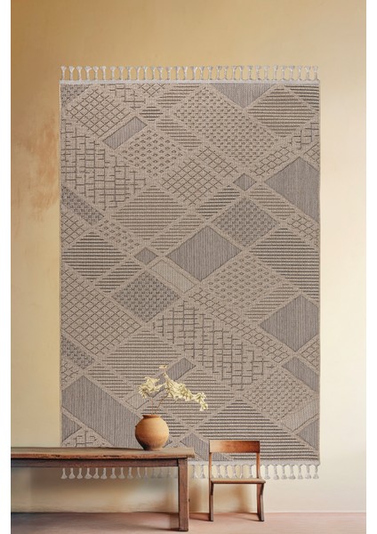 Roma Bej Kahve Yumuşak Bukleli ve Püsküllü Makine Dokuma Halı Oturma Odası Salon Mutfak Antre modelleri