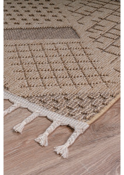 Roma Bej Kahve Yumuşak Bukleli ve Püsküllü Makine Dokuma Halı Oturma Odası Salon Mutfak Antre