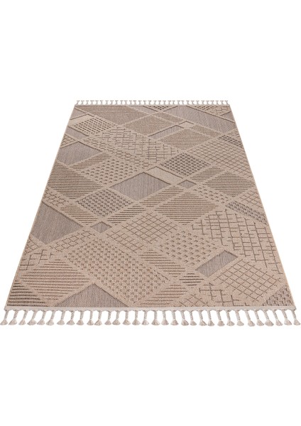 Roma Bej Kahve Yumuşak Bukleli ve Püsküllü Makine Dokuma Halı Oturma Odası Salon Mutfak Antre