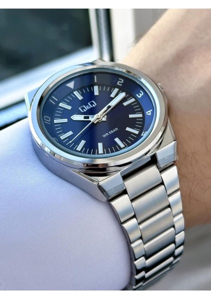 Erkek Gümüş Gri Klasik Damat Metal Kordon Fosfor Çizgi Lacivert Kadran Analog Saat fiyatları