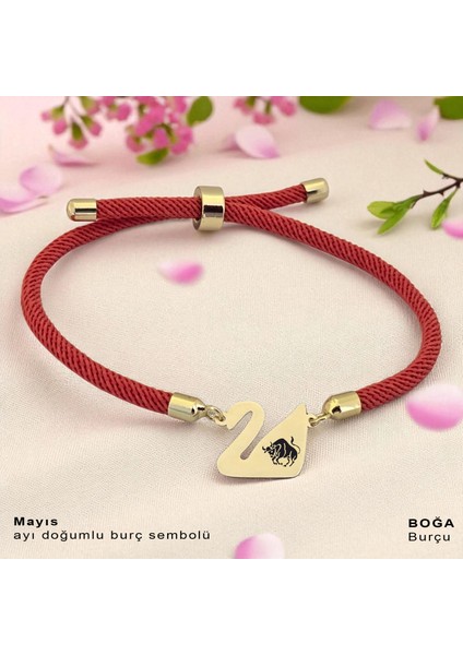 Altın Plakalı 14 Ayar Boğa Burçları Için Turuncu Örgülü Kuğu Kuşu Figürlü Hediye BILEKLIK-608BURÇ fiyatları
