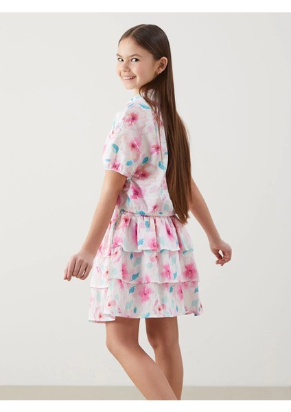 Lcw Kids Pembe Beli Lastikli Çiçekli Kız Çocuk Etek