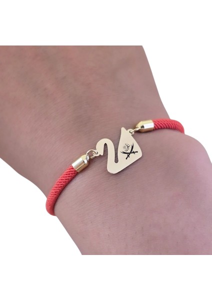 14 Ayar Altın Plakalı Hz Ali Temalı Turuncu Örgülü Kuğu Kuşu Figürlü Hediye BILEKLIK-608SEMBOL fırsatları