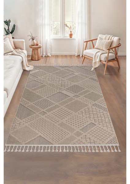 Roma Bej Kahve Yumuşak Bukleli ve Püsküllü Makine Dokuma Halı Oturma Odası Salon Mutfak Antre fiyatları