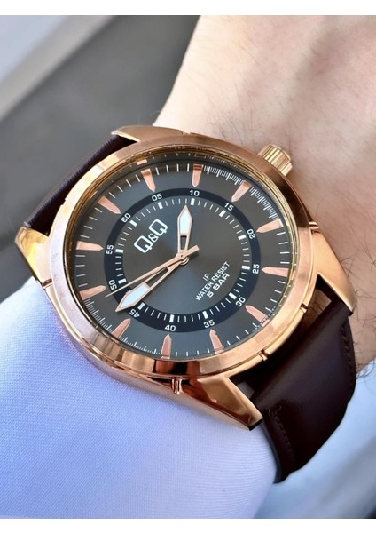 Erkek Rose Kahverengi Deri Kayışlı Rakamsız Detay Kadran 5 Atm Analog Saat