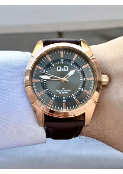 Erkek Rose Kahverengi Deri Kayışlı Rakamsız Detay Kadran 5 Atm Analog Saat modelleri