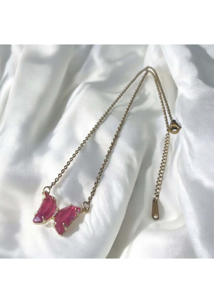 Pembe Taşlı Kelebek Gold Kolye fiyatları