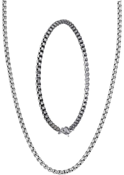 Ince Spor Model Erkek Çelik Zincir Kolye ve Bileklik Set 3mm ECK07S