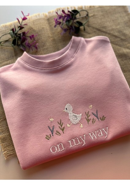 Ördek Nakışlı Oversize T-Shirt - Gül Kurusu %100 Pamuk modelleri