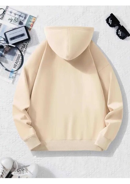 Pink Desen Baskılı Kapüşonlu Cepli Pamuklu Bej Sweatshirt fiyatları