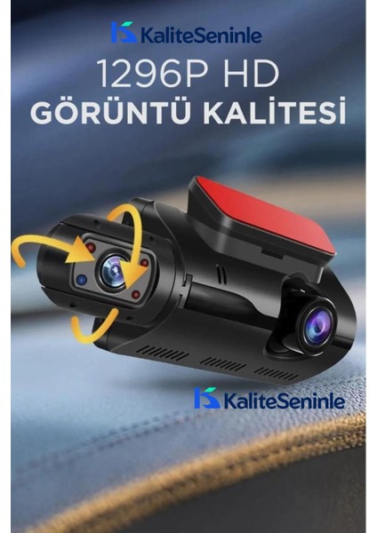 Iki Kameralı Araç Içi Ekranlı, Gece Görüşlü ve G-Sensörlü 1296P Kamera