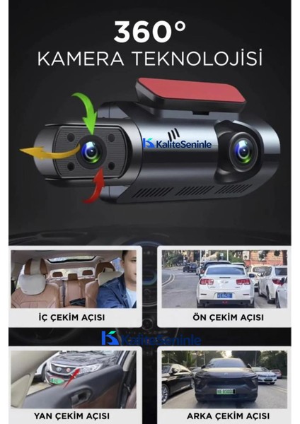 Iki Kameralı Araç Içi Ekranlı, Gece Görüşlü ve G-Sensörlü 1296P Kamera modelleri