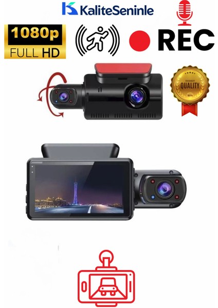 Iki Kameralı Araç Içi Ekranlı, Gece Görüşlü ve G-Sensörlü 1296P Kamera fırsatları