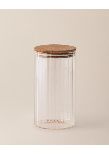 Dritto Optikli Borosilikat Ahşap Kapaklı Kavanoz Büyük Boy