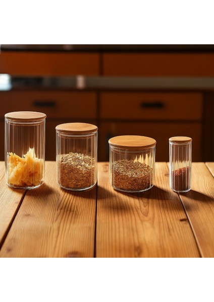 Dritto Optikli Borosilikat Ahşap Kapaklı Kavanoz Büyük Boy modelleri