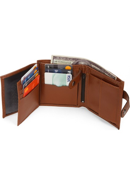 Erkek Siyah Deri Bozuk Para Hazneli Kartlık Cüzdan (10X12CM) TUL515 - Taba fırsatları