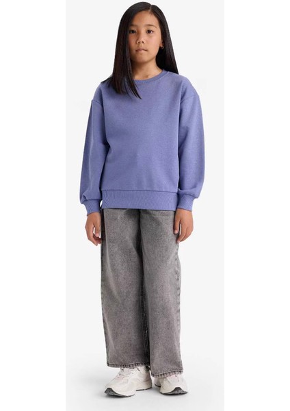Relax Fit Bisiklet Yaka Basic Düz Okul Mor Kız Çocuk Sweatshirt A2797A8/PR510 fiyatları