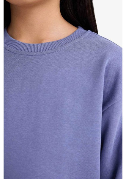 Relax Fit Bisiklet Yaka Basic Düz Okul Mor Kız Çocuk Sweatshirt A2797A8/PR510 indirimleri