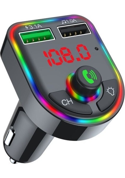 Rgb Işıklı Bluetooth USB Bellek ve Fm Transmitter, Hızlı Şarj ve Hafıza Kartı Desteği