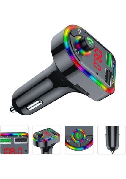 Rgb Işıklı Bluetooth USB Bellek ve Fm Transmitter, Hızlı Şarj ve Hafıza Kartı Desteği