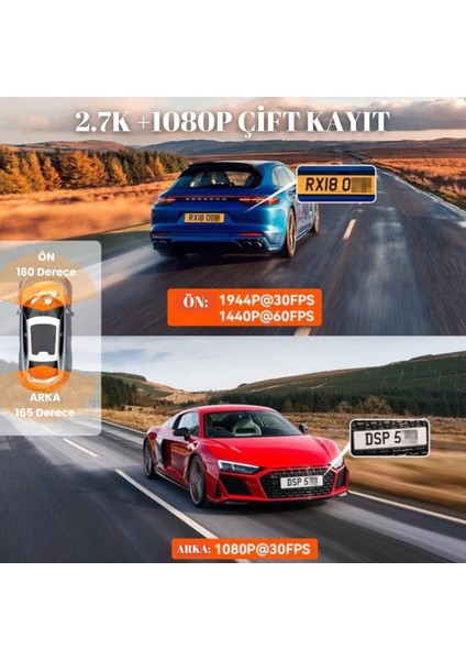 2k Qhd Wi-Fi Gps G-Sensör 160° Geniş Açı Ön Arkası Çift Kamera Araç Kamerası modelleri