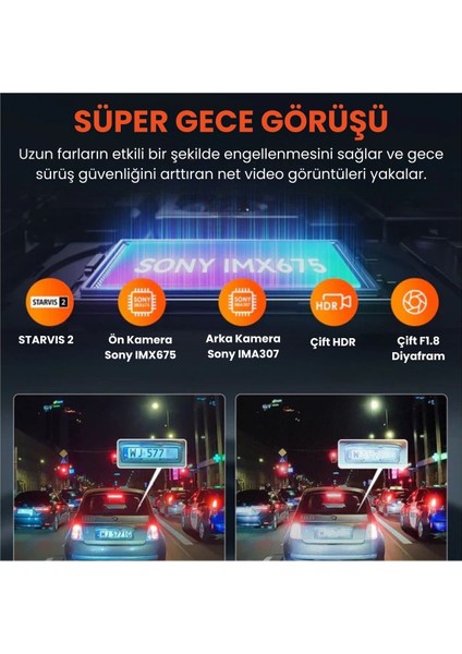 2k Qhd Wi-Fi Gps G-Sensör 160° Geniş Açı Ön Arkası Çift Kamera Araç Kamerası indirimleri