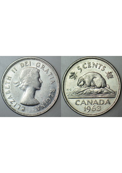 Kanada 5 Cent 1963 Kraliçe Iı. Elizabeth Genç Büst. 21,2 mm