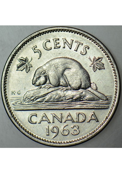 Kanada 5 Cent 1963 Kraliçe Iı. Elizabeth Genç Büst. 21,2 mm modelleri