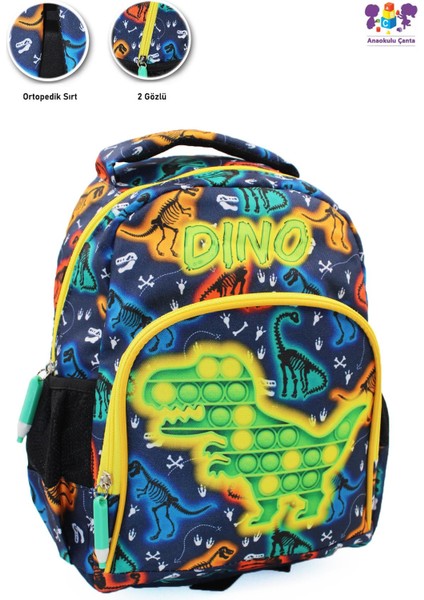 2 Gözlü Pop Dino Anaokulu Çantası - Erkek Çocuk Çanta Kreş Çantası - Dinozor Çanta
