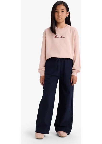 Relax Fit Bisiklet Yaka Baskılı Ince Bej Kız Çocuk Sweatshirt E8817A8/BG55 fiyatları