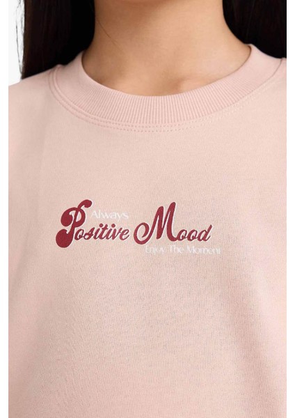 Relax Fit Bisiklet Yaka Baskılı Ince Bej Kız Çocuk Sweatshirt E8817A8/BG55 indirimleri