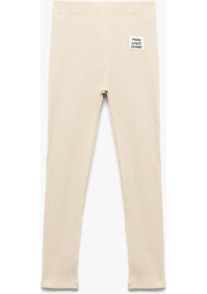 Pamuklu Kaşkorse Ribana Detaylı Bej Kız Çocuk Tayt 6WKG40064AK