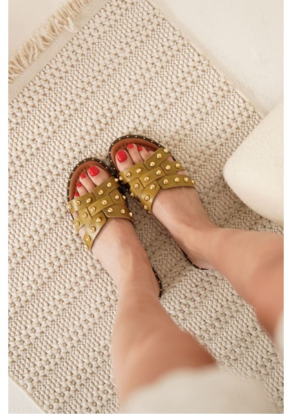 Loose Haki Yeşili Hakiki Deri Terlik fırsatları