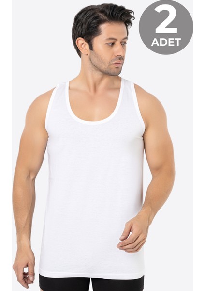 Erkek Beyaz Bambu Atlet 2'li Paket Yumuşak Esnek Ince Kumaş Nefes Alan Atlet