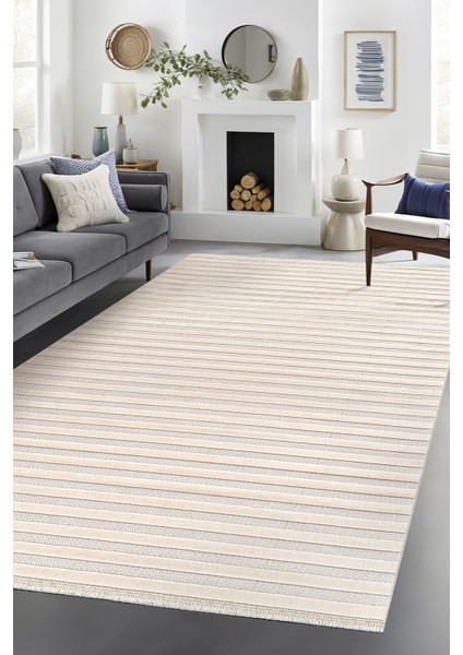 Kadife Bambu Dokuma Modern Kaymaz Salon Halısı Mutfak Halısı Koridor Halısı Yolluk Çizgi Beyaz