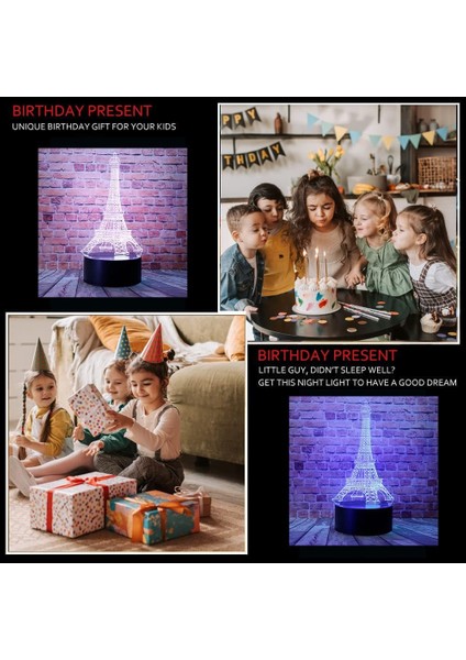 3D Dokunmatik LED Gece Lambası –pilli & USB Bağlantılı Renk Değiştiren Masaüstü Eyfel Kulesi Şekilli modelleri