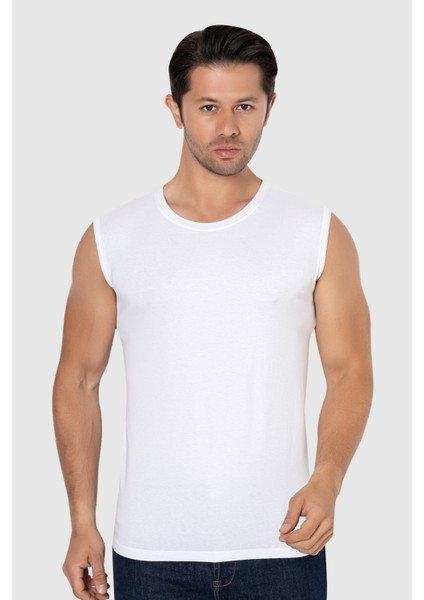 2 Adet Erkek Beyaz Bisiklet Yaka Kolsuz Tişört Atlet Pamuklu Likralı Yumuşak Esnek Kumaş modelleri