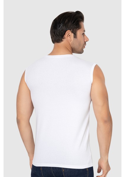 2 Adet Erkek Beyaz Bisiklet Yaka Kolsuz Tişört Atlet Pamuklu Likralı Yumuşak Esnek Kumaş fırsatları