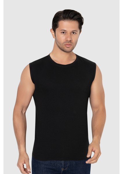 2 Adet Erkek Siyah Bisiklet Yaka Kolsuz Tişört Atlet Pamuklu Likralı Yumuşak Esnek Kumaş modelleri